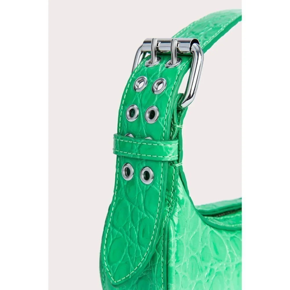 By Far Mini Soho Super Green Circular Croco Embossed Leather- Color Super Green - Picture 7 of 10